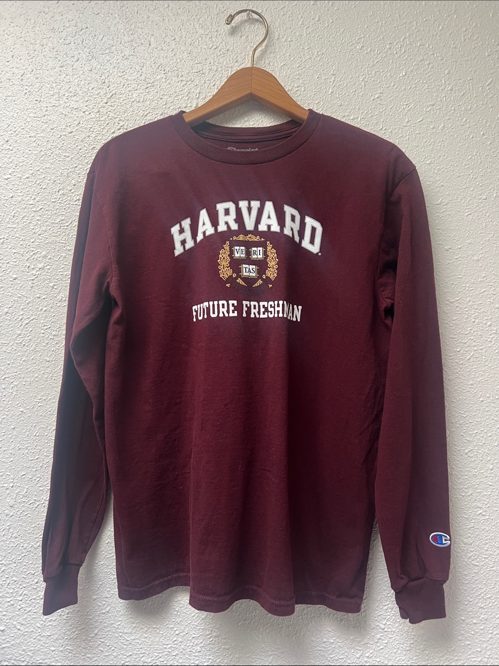Champion Maroon Harvard Crest Long-Sleeve Crewneck